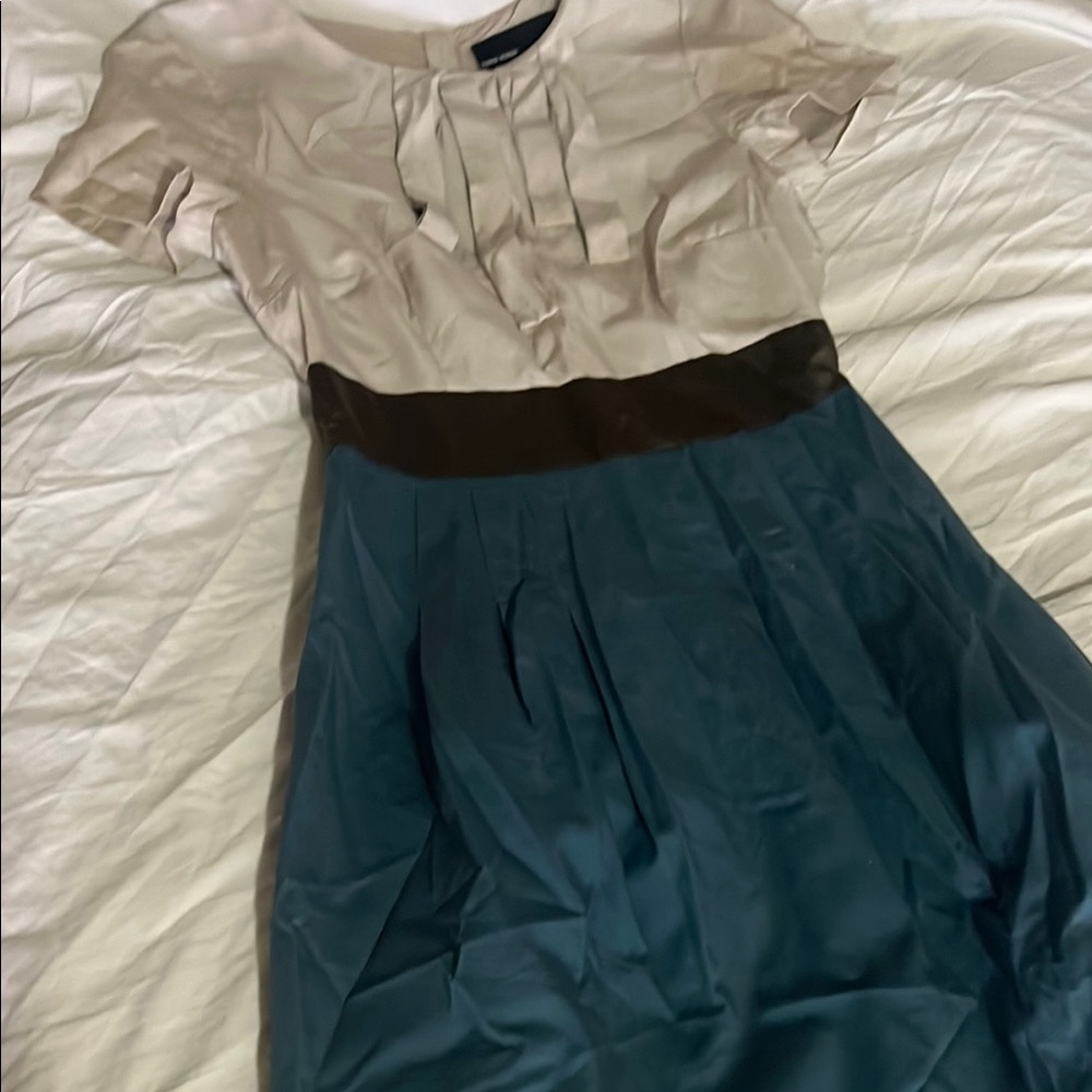 Elegant Cream and Teal Dress